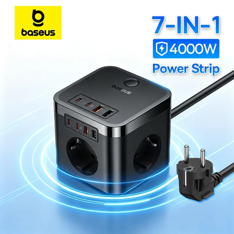 7-i-1 strömdelare med 3 AC-uttag och USB-C