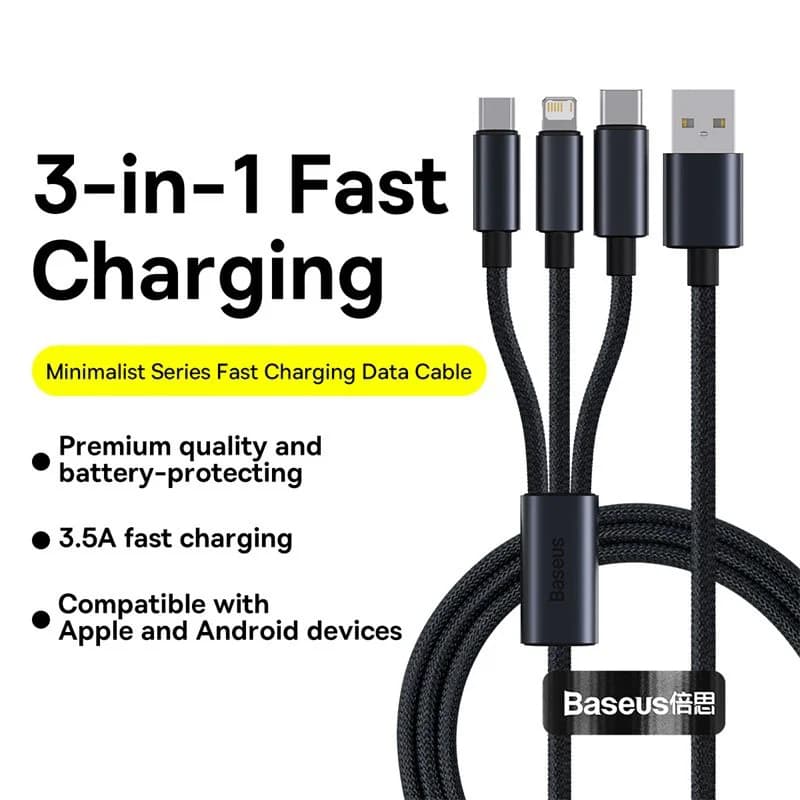 3-i-1 USB-laddningskabel med Type-C och Micro USB