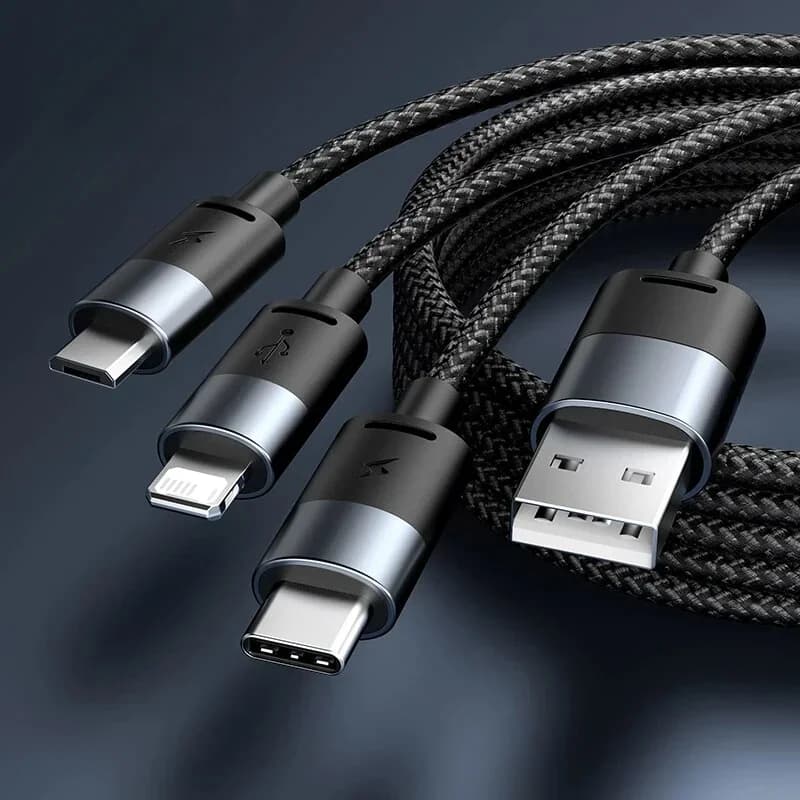 3-i-1 snabbt laddningskabel med Type-C och Micro USB